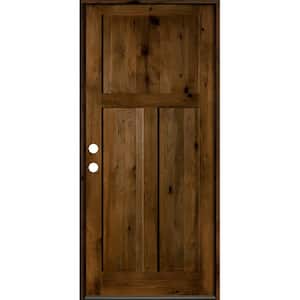 42 in. x 96 in. Rustic Knotty Alder 3-Panel Right-Hand/Inswing Provincial Stain Wood Prehung Front Door