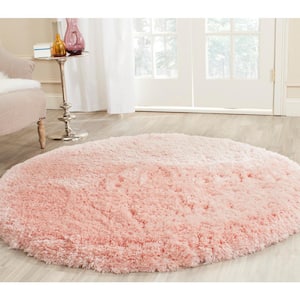 Arctic Shag Pink 5 ft. x 5 ft. Round Solid Area Rug