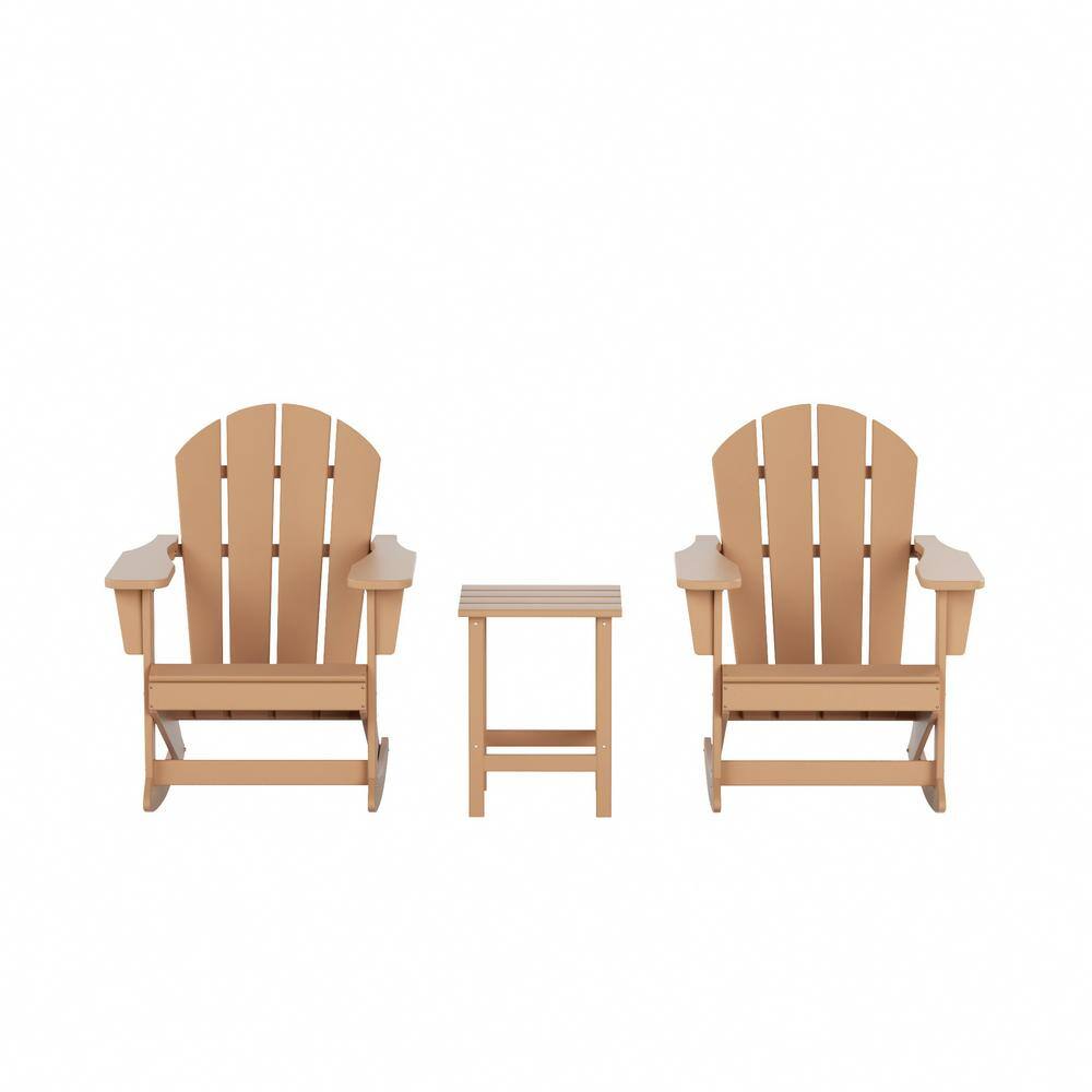 WESTIN OUTDOOR Iris Teak Outdoor Rocking Plastic Adirondack Chair with Side Table Set (3Piece