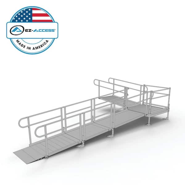 EZ-ACCESS PATHWAY 20 ft. L-Shaped Aluminum Wheelchair Ramp Kit with Solid Surface Tread, 2-Line Handrails and 4 ft. Turn Platform