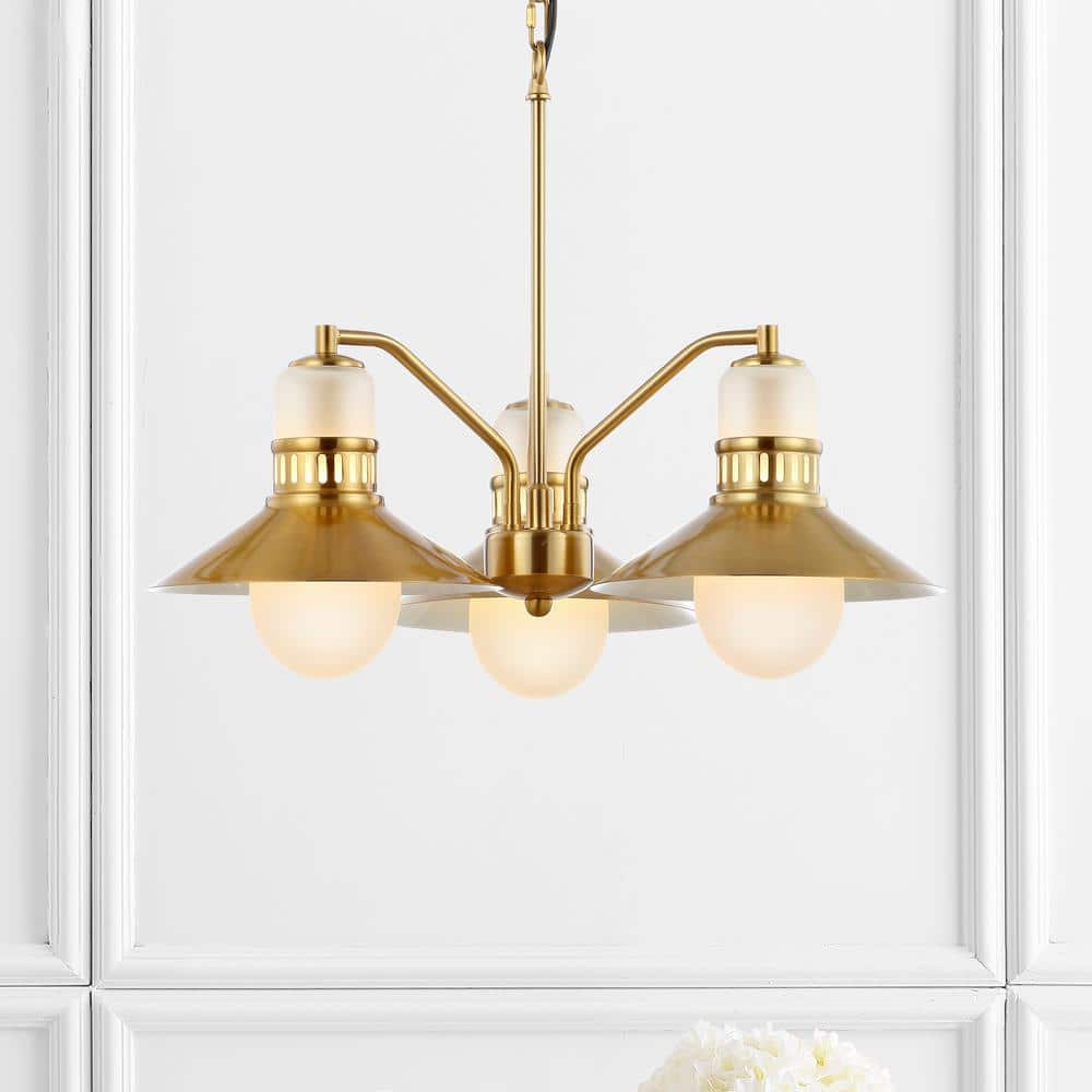 Colin 22" Brass Gold Adjustable Retro LED Chandelier with Crystal Accents