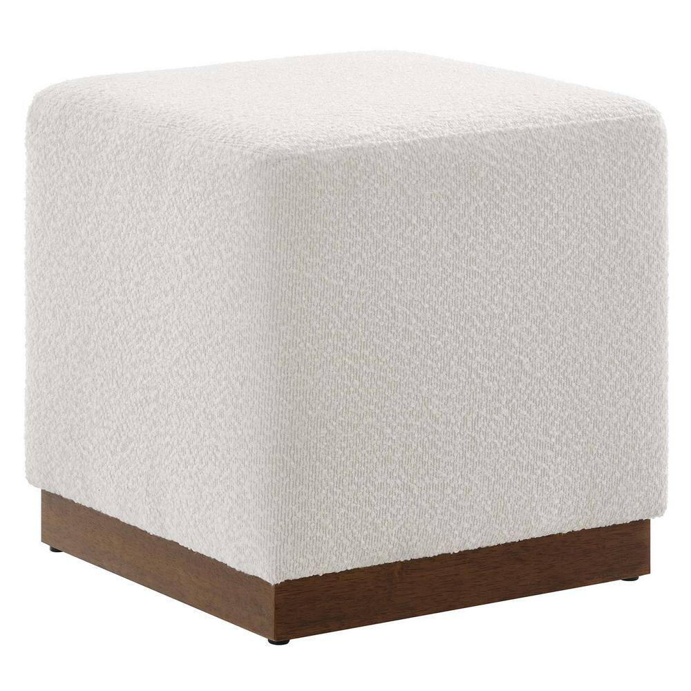 Tilden 17" Square Boucle Upholstered Ottoman with Walnut Base