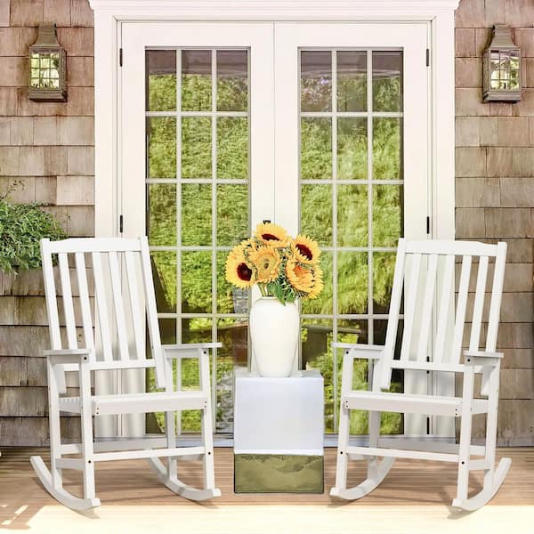 Aosen White Acacia Wood Outdoor Rocking Chair Weather-Resistant Adirondack Chair Front Porch Chair (Set of 2)