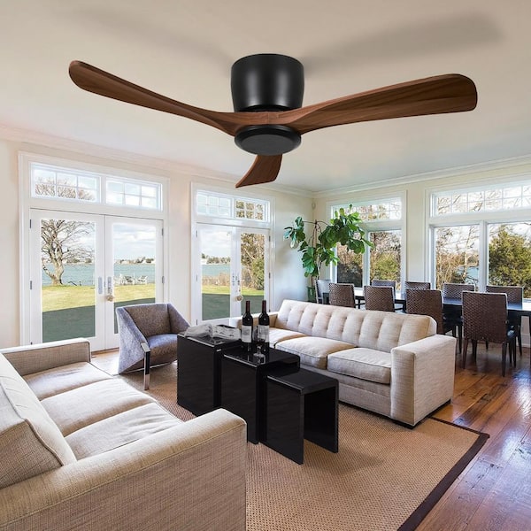 42 in. Indoor Low Profile Flush Mount Ceiling Fan in Black with Reversible DC Motor and Remote
