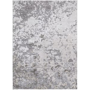 Silver Gray and White 2 ft. x 3 ft. Abstract Area Rug