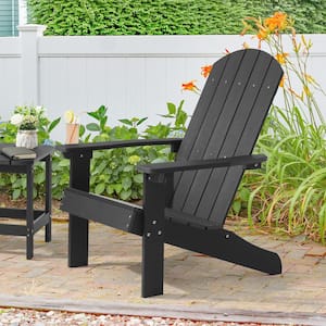 Black Recyled Plastic Weather Resistant Adirondack Chair with Cup Holder (Set of 1)