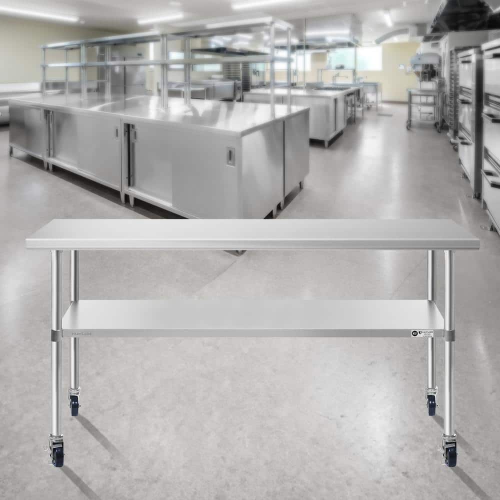 60" Stainless Steel Commercial Kitchen Prep Table with Casters