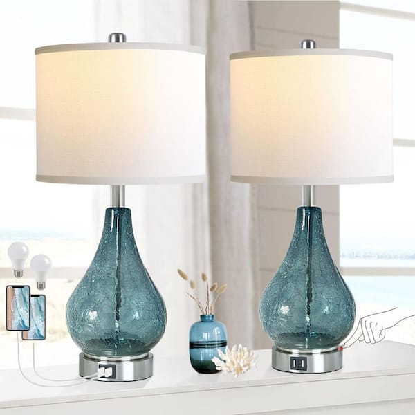 Jushua 22.5 in. Blue Touch Control Table Lamps, Dimmable LED Bedside Lamps with White Shade for Home Decor (2-Pack)