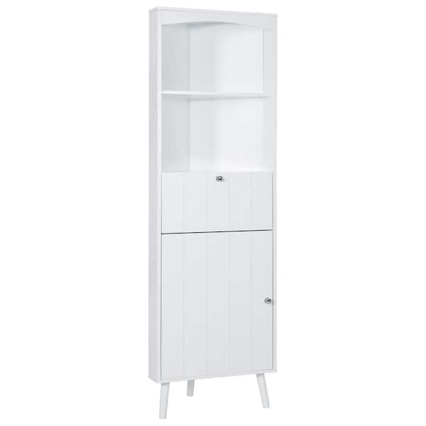 HOMCOM Tall Narrow Bathroom Storage Cabinet with Doors and Shelf  Adjustability, Freestanding Bathroom Linen Cabinet with 2 Cupboards and  Countertop, Bathroom Floor Cabinet