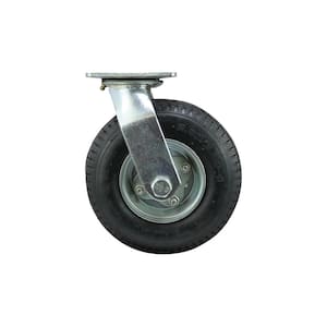 8 in. Black Rubber and Steel Pneumatic Swivel Plate Caster with 220 lb. Load Rating