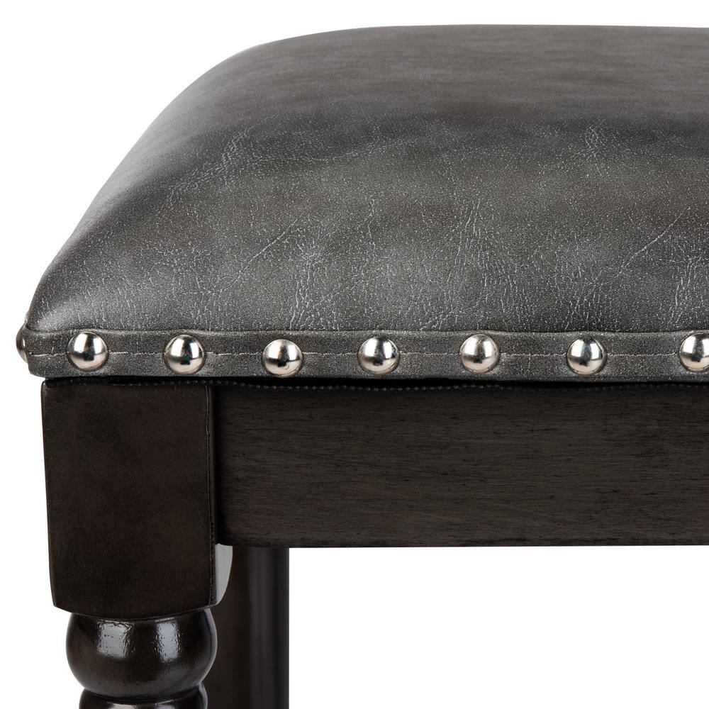 Preston Gray Walnut Backless Bar Stools with Nailhead Trim, Set of 2