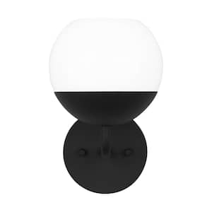 Alvin 1-Light Midnight Black Wall Sconce with Milk Glass Shade
