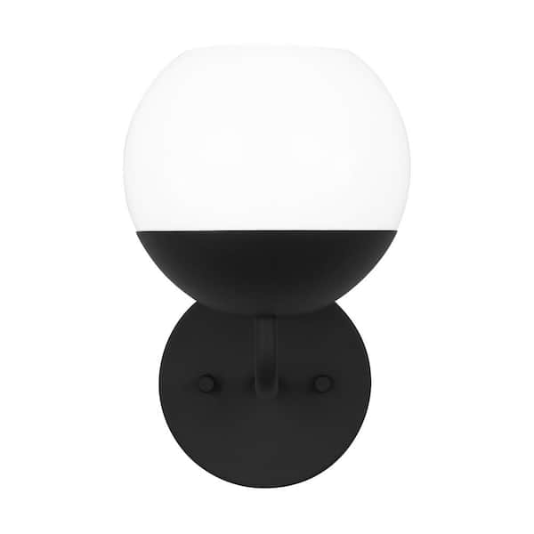 Generation Lighting Alvin 1-Light Midnight Black Wall Sconce with Milk Glass Shade