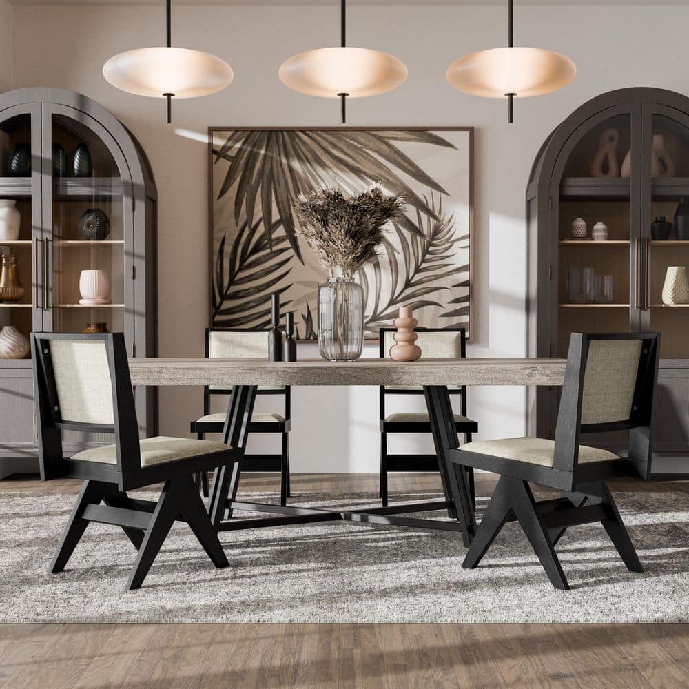Rufus 5-Piece Rectangular Brown and Black Wood Top Dining Room Set with Metal Trestle Base and Inverted V-Legs (Seats-4) price history on PriceWatchPro