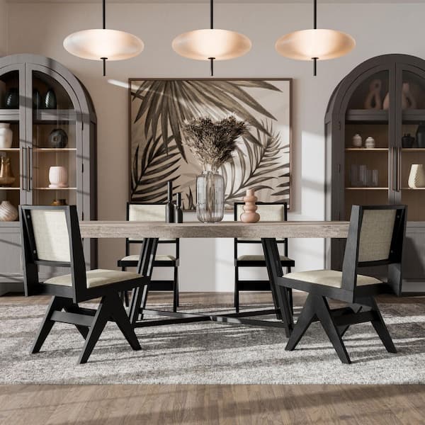Rufus 5-Piece Rectangular Brown and Black Wood Top Dining Room Set with Metal Trestle Base and Inverted V-Legs (Seats-4)