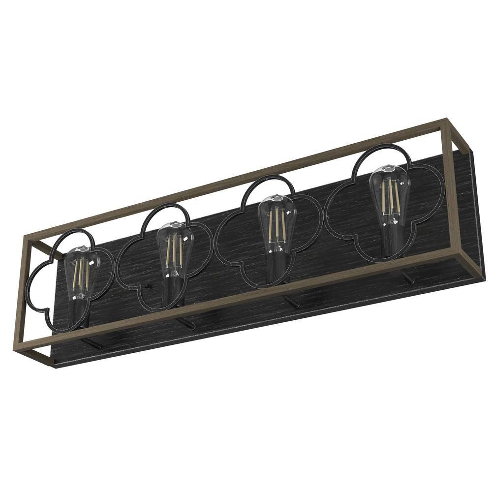French Oak and Black Iron 4-Light Vanity Fixture