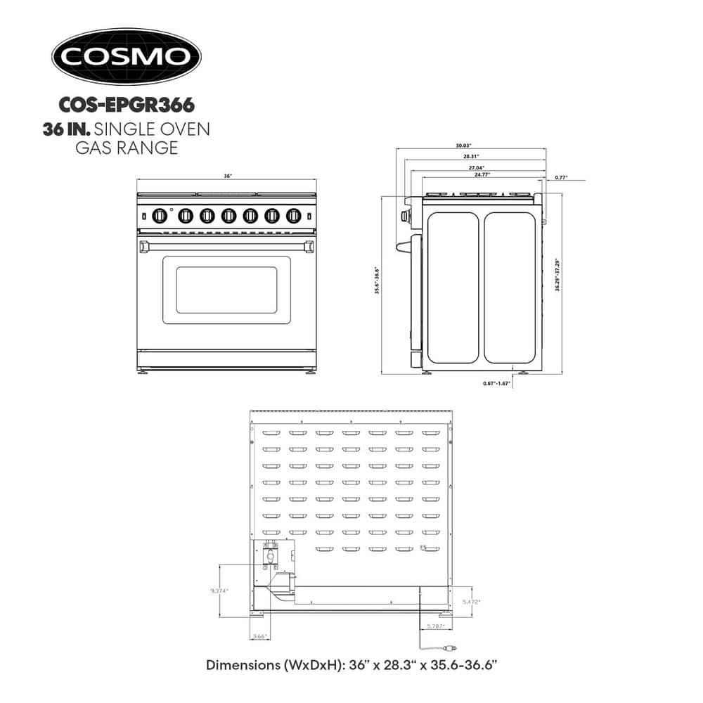 Cosmo 36" Stainless Steel Convection Gas Range with 6 Burners