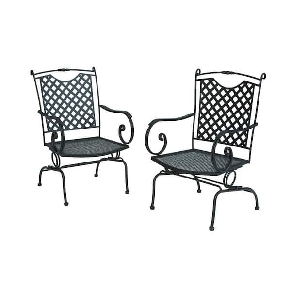 Unbranded Wrought Iron Lattice Back Action Patio Dining Chairs in Black (2-Pack)-DISCONTINUED