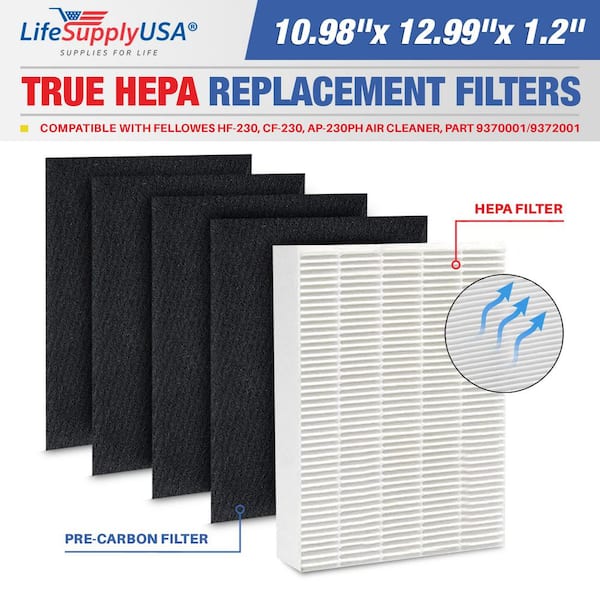 LifeSupplyUSA Complete Replacement Set (1-True HEPA Air Cleaner Plus 4-Carbon Filters) Compatible w/ Fellowes HF-230, CF-230, AP-230PH