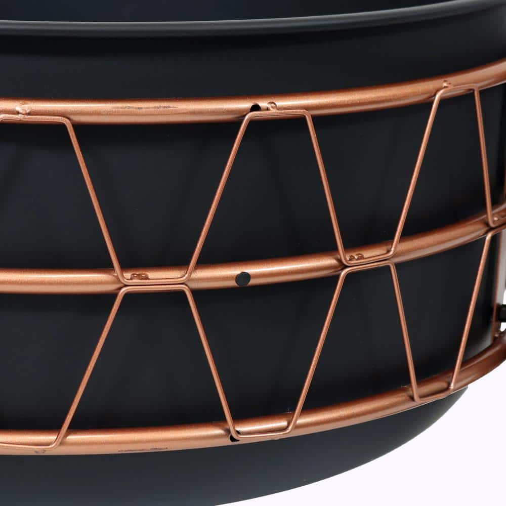 32-Inch Black Steel Fire Pit with Bronze Trapezoid Design