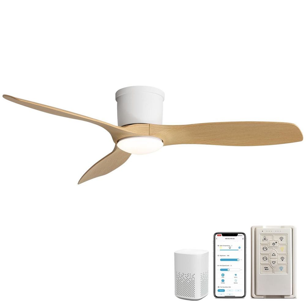 52 in. Smart Indoor White Standard Low Profile Flush Mount Ceiling Fan with LED Light, Works with Alexa/Google price history on PriceWatchPro