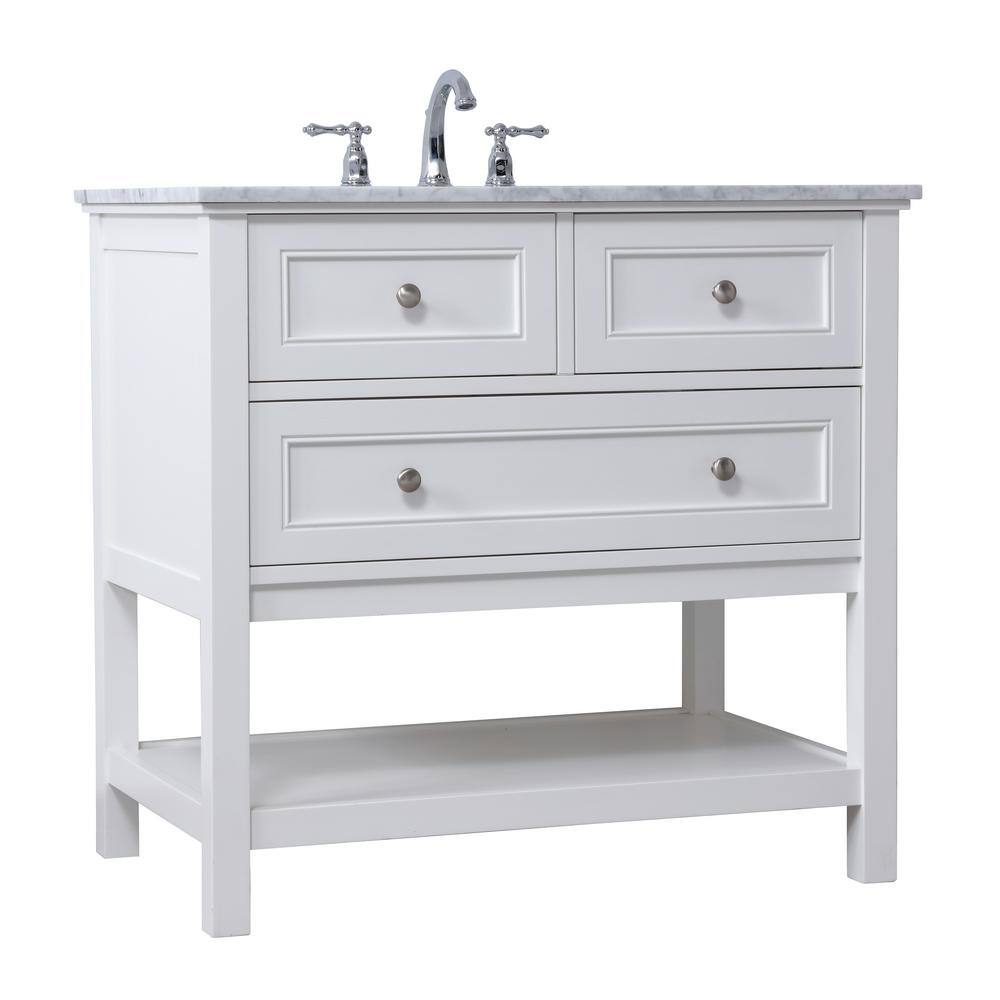 36" White Poplar Wood Bathroom Vanity with Marble Top