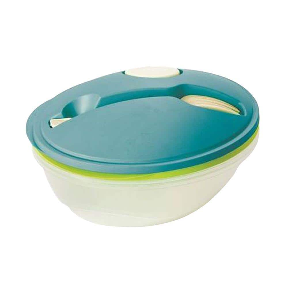 1pc Portable Oval Plastic Salad Bowl With Fork And Dressing