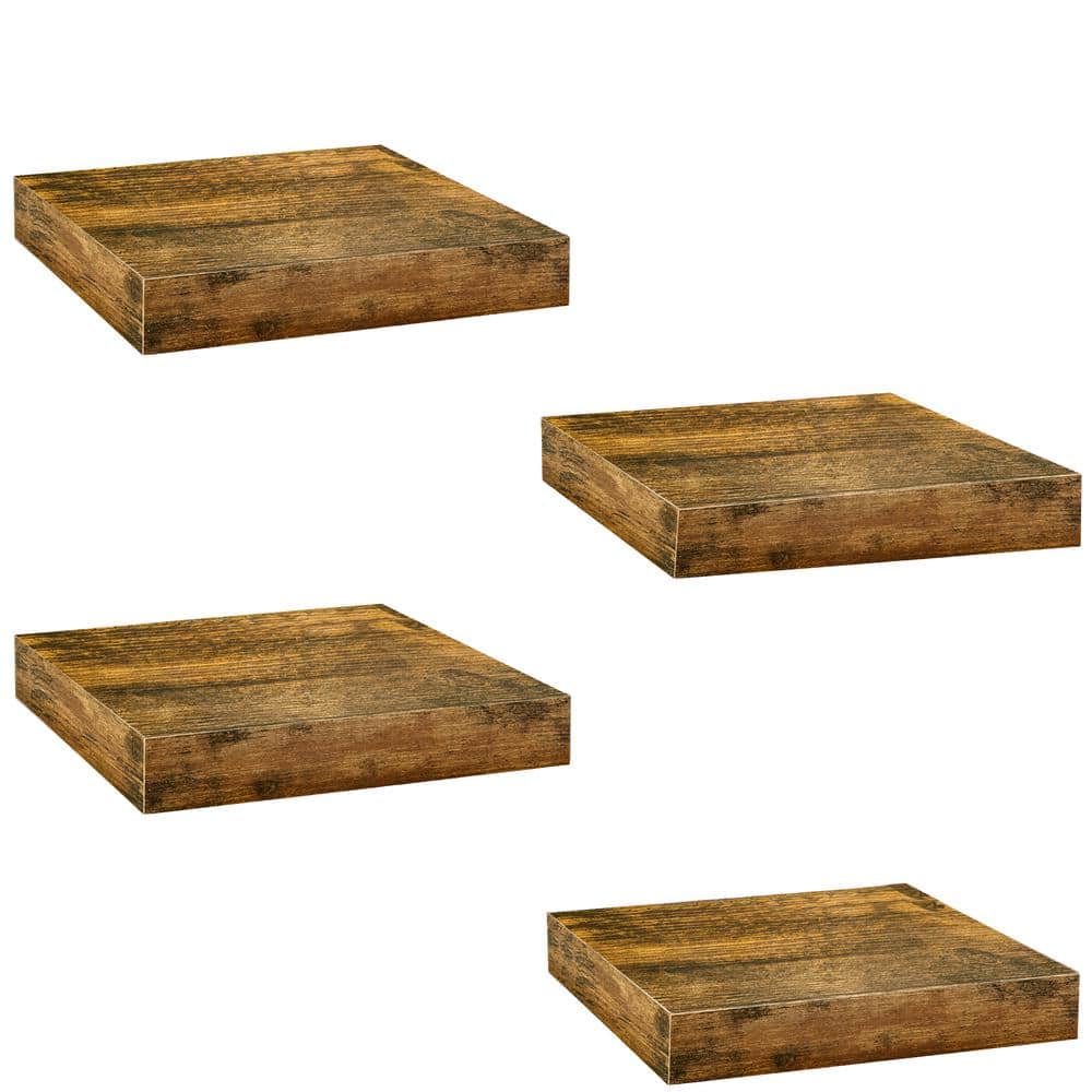 4-Pack Square Floating Shelves, 9.25 in. W x 9.25 in. D Walnut Decorative W