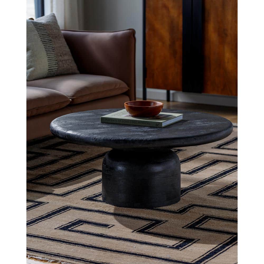 Black Solid Mango Wood Round Coffee Table