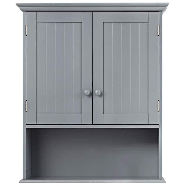 23.5 in. W x 28 in. H x 6.5 in. D Bathroom Storage Wall Cabinet with 2 Glass Doors and Adjustable Shelf in White
