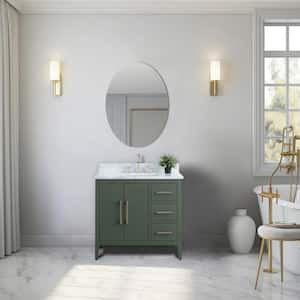 36 in. W x 22 in. D x 34 in. H Single Sink Bathroom Vanity Cabinet in Vintage Green with Engineered Marble Top in White