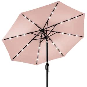10 ft. Market Solar LED Lighted Tilt Patio Umbrella with UV-Resistant Fabric in Rose Quartz
