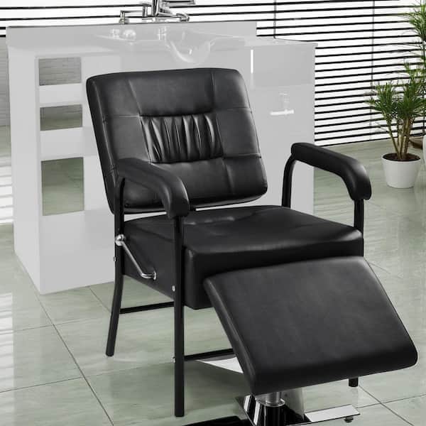PU Leather Shampoo Chair with Footrest Reclining Salon Chair Barber Hair Stylist Chair Controled Recline Spa in Black