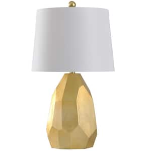 25 in. Gold/Distressed Silver/Faux Cracks Table Lamp with Geneva White Hardback Fabric Shade