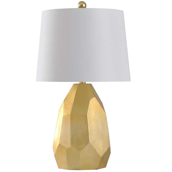 StyleCraft 25 in. Gold/Distressed Silver/Faux Cracks Table Lamp with Geneva White Hardback Fabric Shade