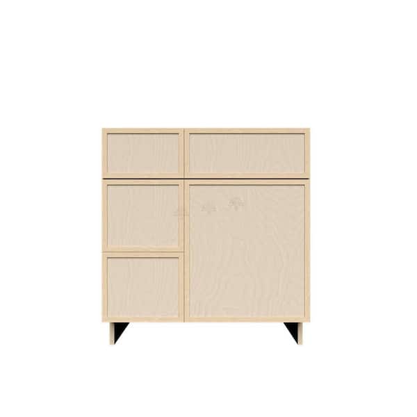 Slim Shaker 30 in. Sink Base Bath Vanity Cabinet without Top with 2-Left Drawers in Natural Wood Assembled