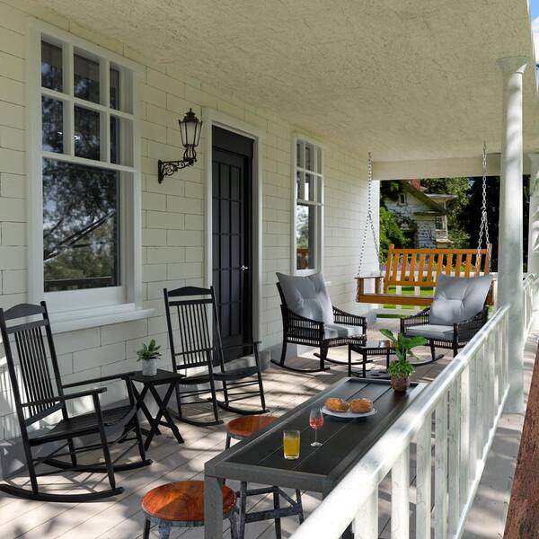 VEIKOUS Outdoor Wooden Patio Porch Swing with Chains and