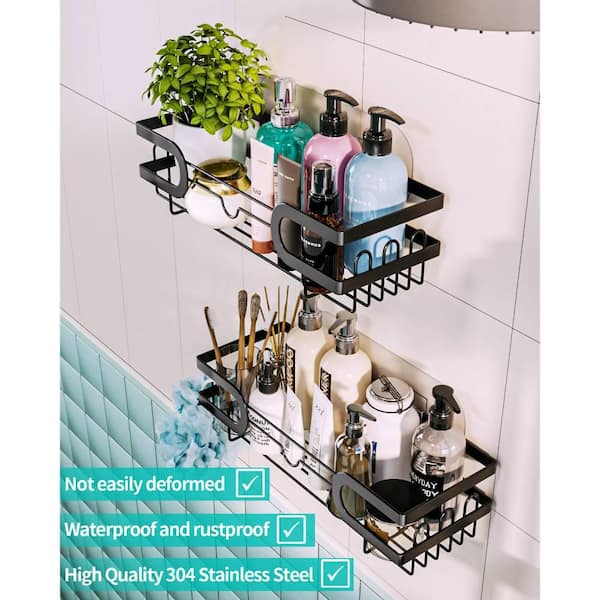 Wall Mount Black Bathroom Shelf Floating Shelves Aluminum Shower Caddy Bath  Rack Shampoo Accessories Storage