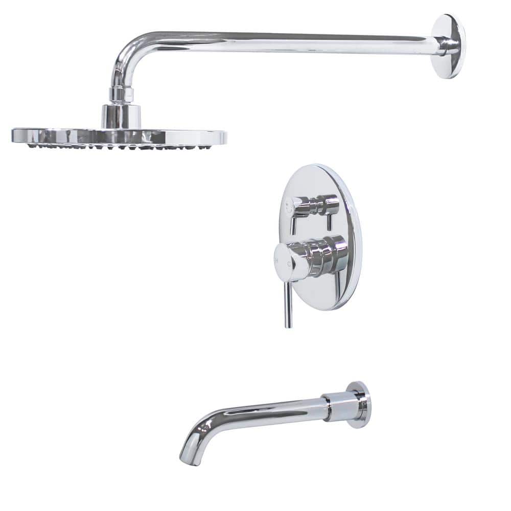 Chrome Wall Mounted Single Handle Tub and Shower Faucet Set