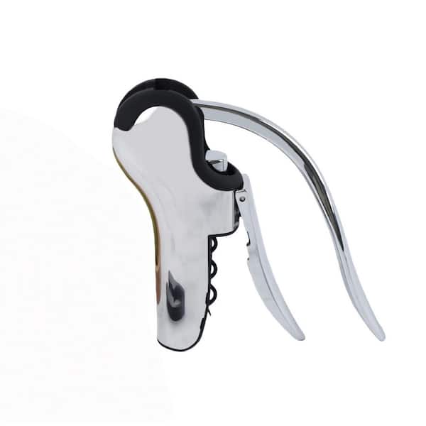 Silver Stainless Steel Wine Bottle Opener, Vertical Lever Corkscrew with Built-in Foil Cutter and Ergonomic Lever Pump