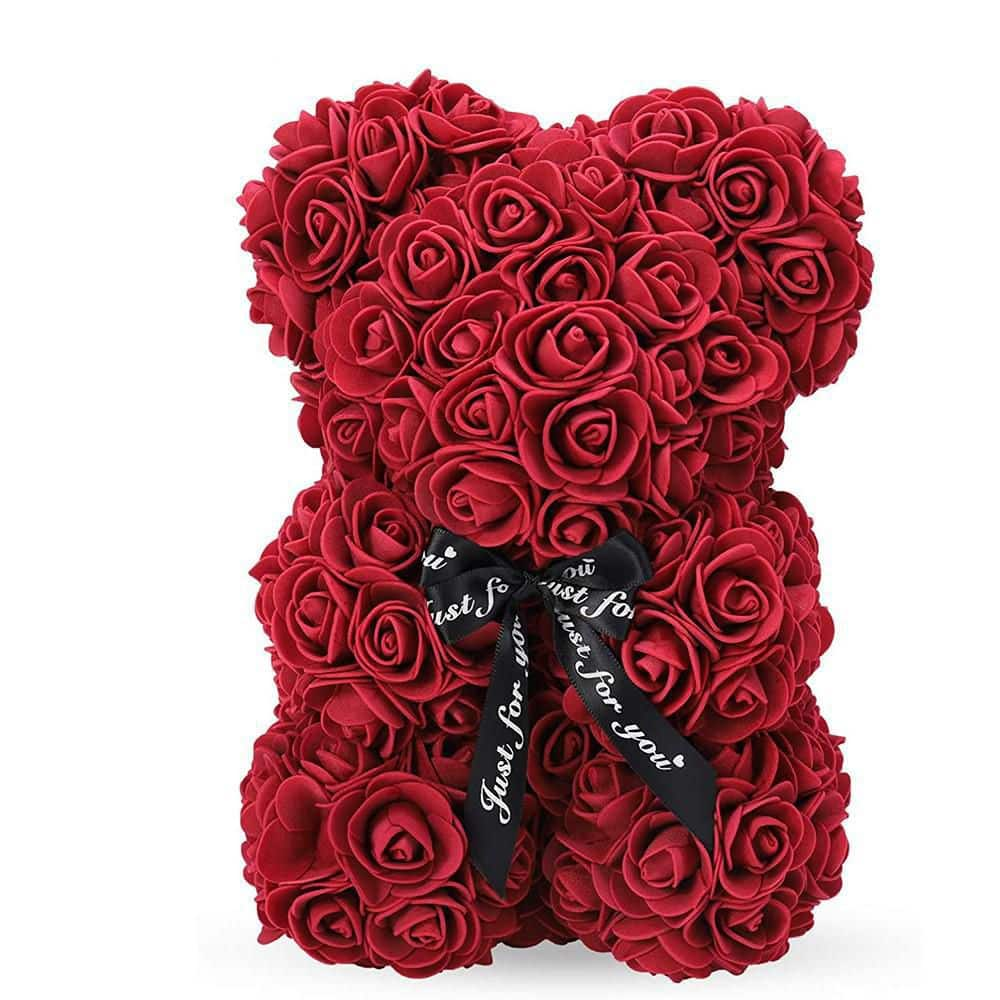 Tidoin 10 in. H Dark Red Forever Rose Teddy Bear for Window Display ...