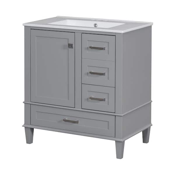 30 in. W x 18 in. D x 34 in. H Single Sink Freestanding Bath Vanity in Grey with White Ceramic Top