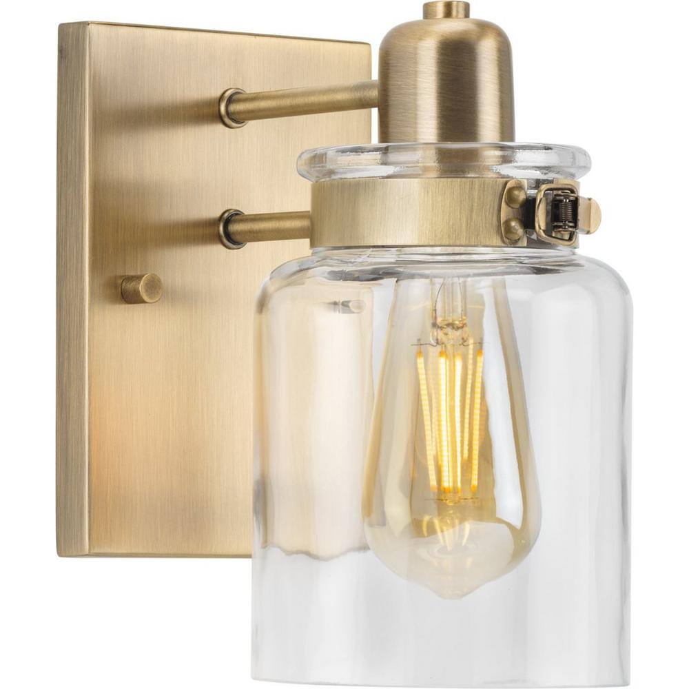 Vintage Brass and Clear Glass 1-Light Bath Vanity Light