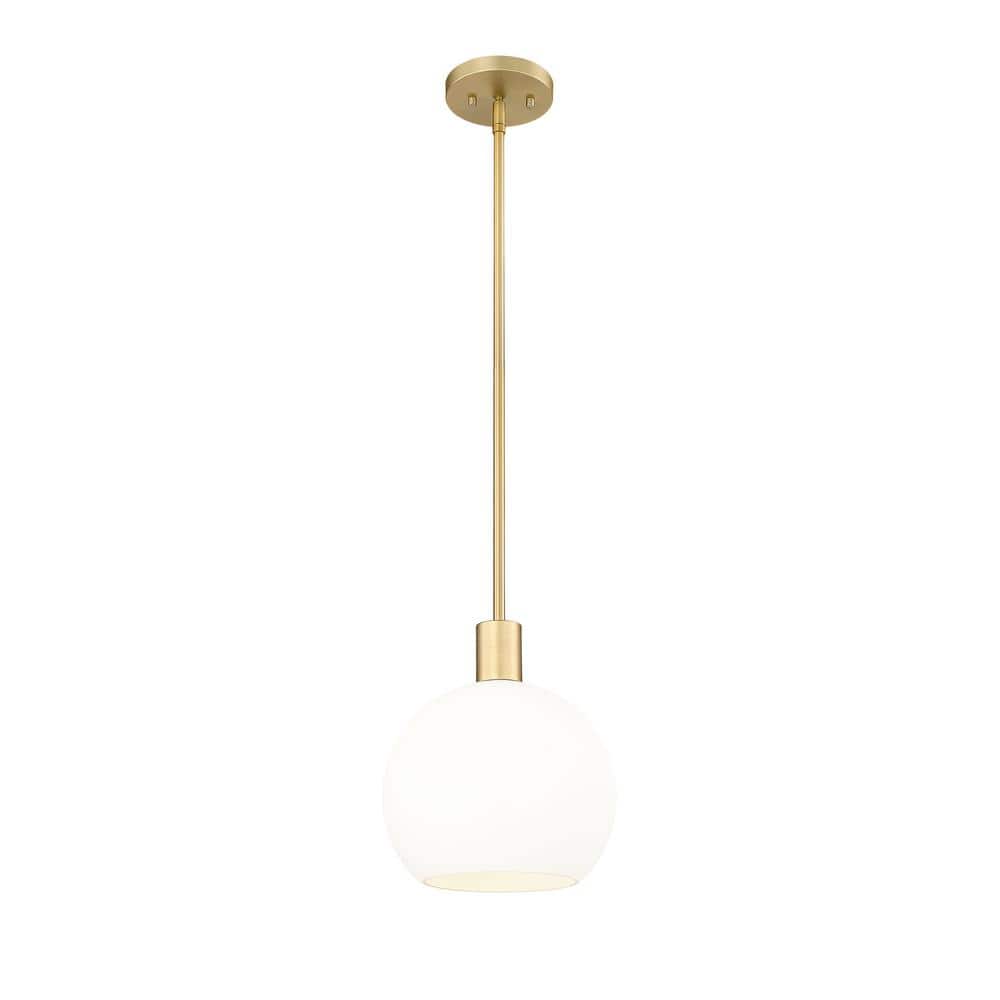 Olde Brass and White Glass Globe Pendant Light