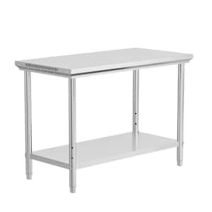 48 x 24 in. Silver Stainless Steel Kitchen Prep Table with Hooks and Adjustable UnderShelf