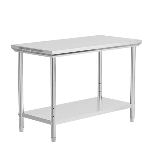 Karl home 48 x 24 in. Silver Stainless Steel Kitchen Prep Table with Hooks and Adjustable UnderShelf