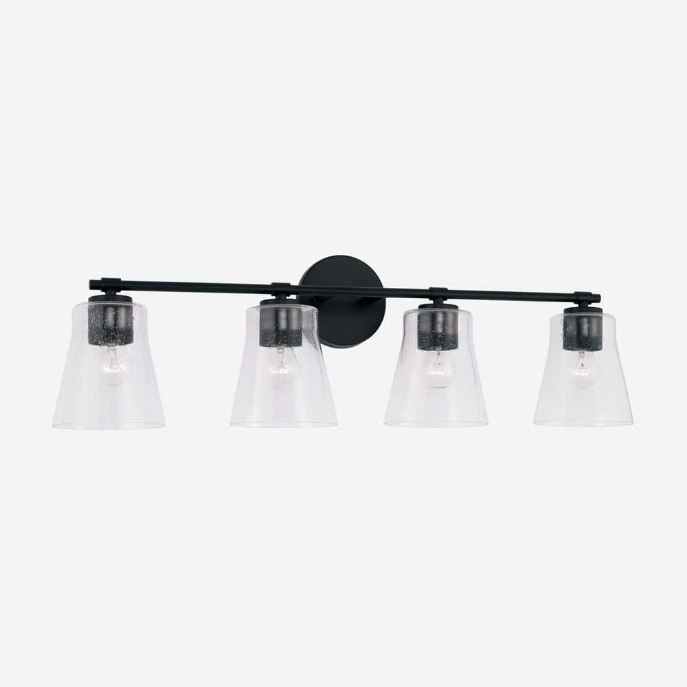 Baker Matte Black 4-Light Vanity with Clear Seeded Glass