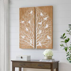 Wooden Tree with Birds Wall Art (Set of 2)