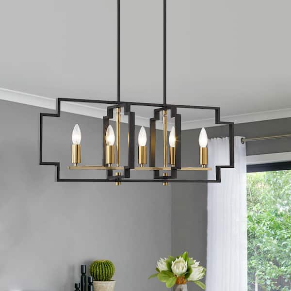 5-Light 30 in. Black Modern Candle Dimmable Chandeliers Dining Room Kitchen Ceiling Lights Foyer Bedroom Lighting