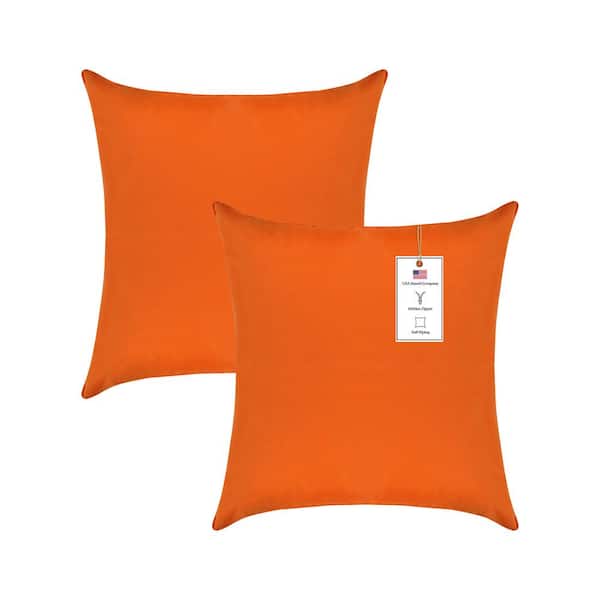 A1HC Waterproof Burning Orange 20 in. x 20 in. Outdoor Throw Pillow Covers Set of 2